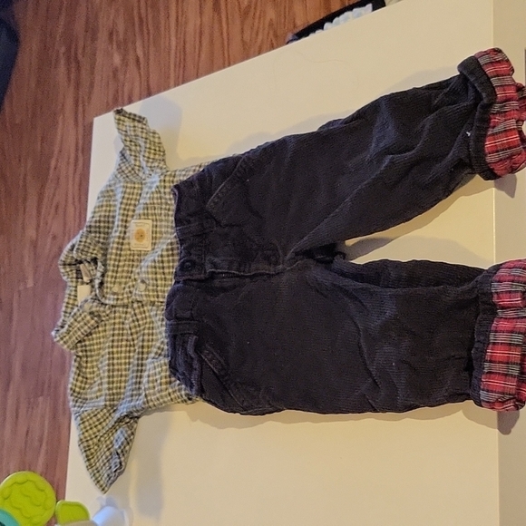 BABY Corduroy and Shirt Set 12 months Green and Brown - Picture 1 of 5